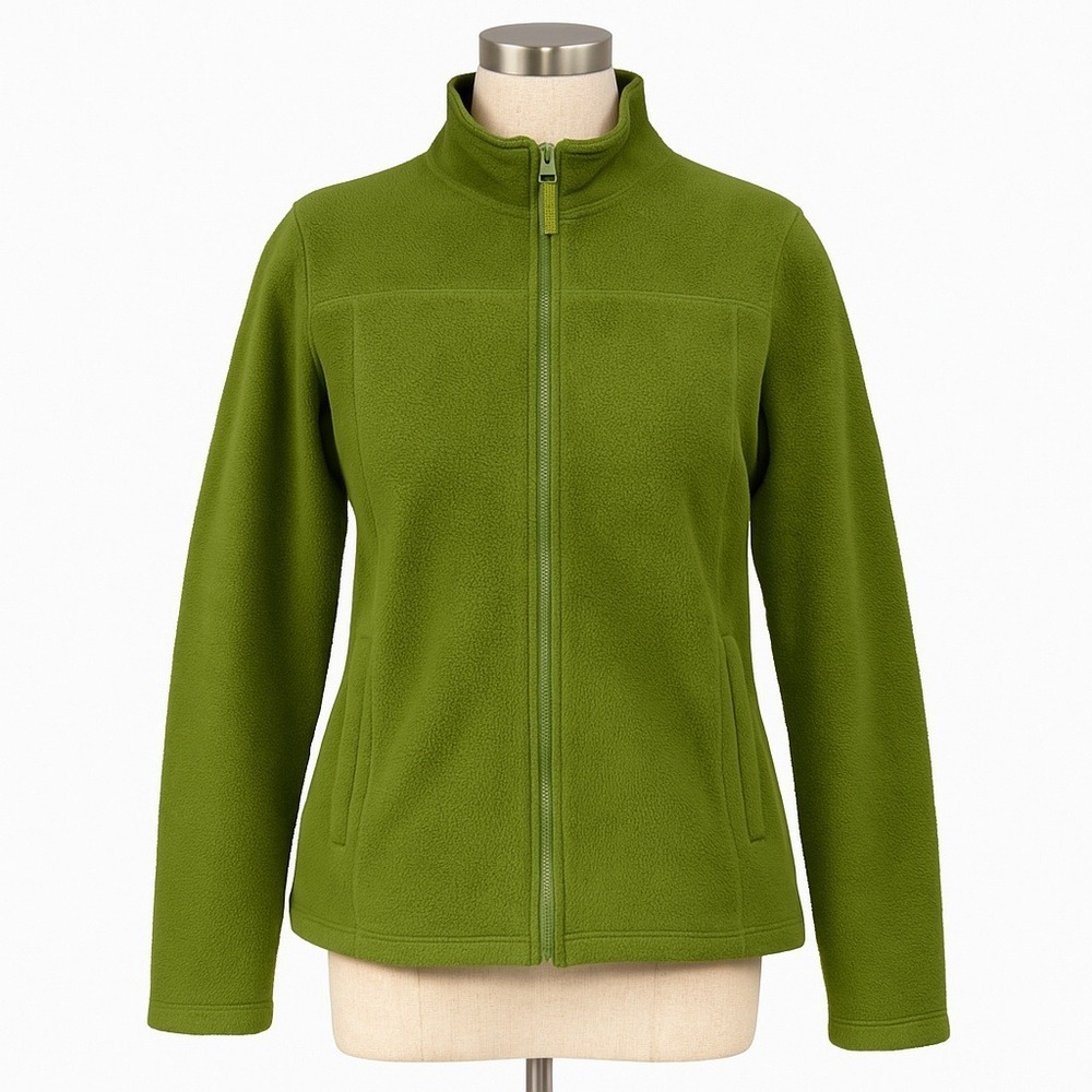 Stephanie Rogers Fleece Jacket Womens XL Olive Green Zip Cozy Outdoor Minimalist